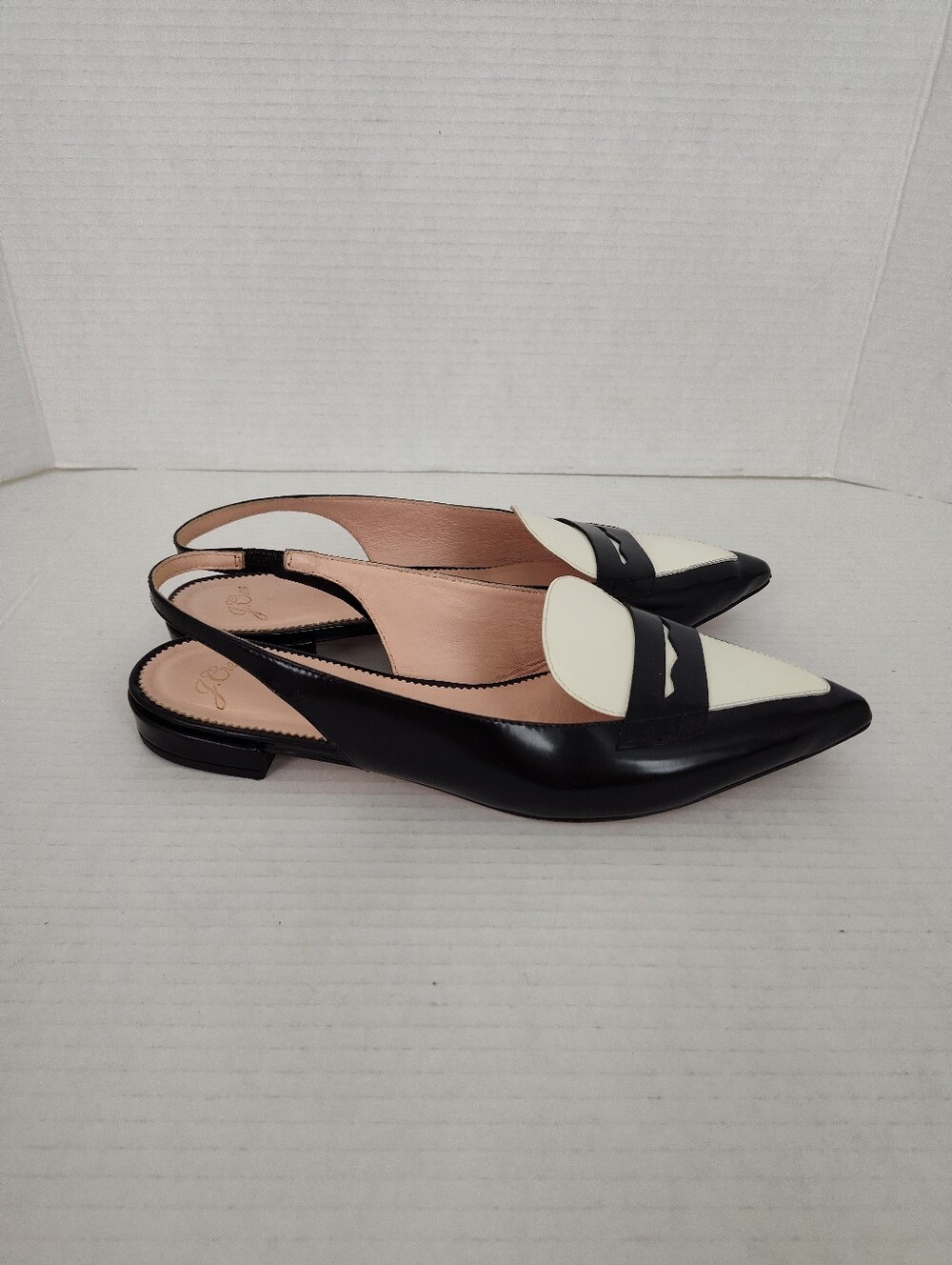 J Crew Black White Patent Leather Slingback Ballet Flats 8.5 Penny Loafer Shoes - Picture 3 of 8